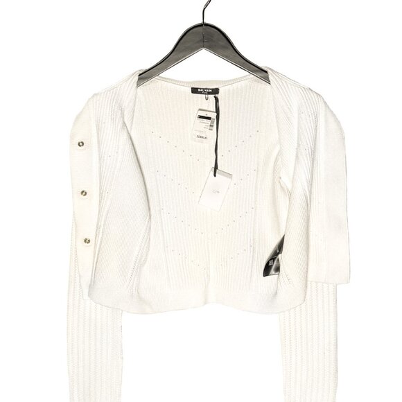 Balmain Gold Buttons White Cropped Cardigan Sweater - Picture 6 of 9